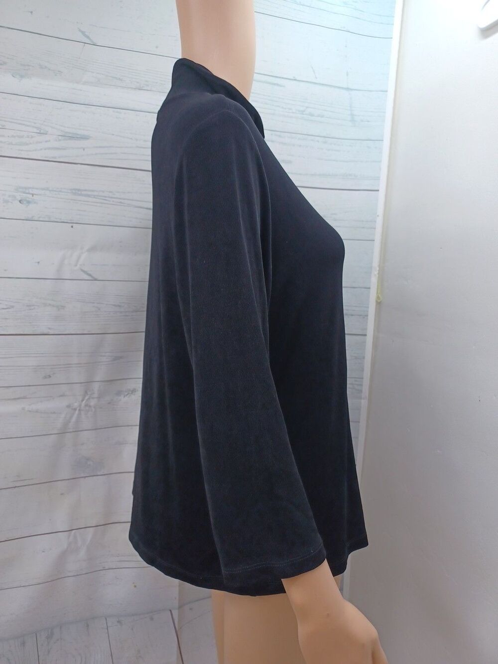 Chicos Travelers Black Slinky Knit 3/4 Sleeve Turtleneck Sz 2 (US LG/12) - Picture 3 of 6